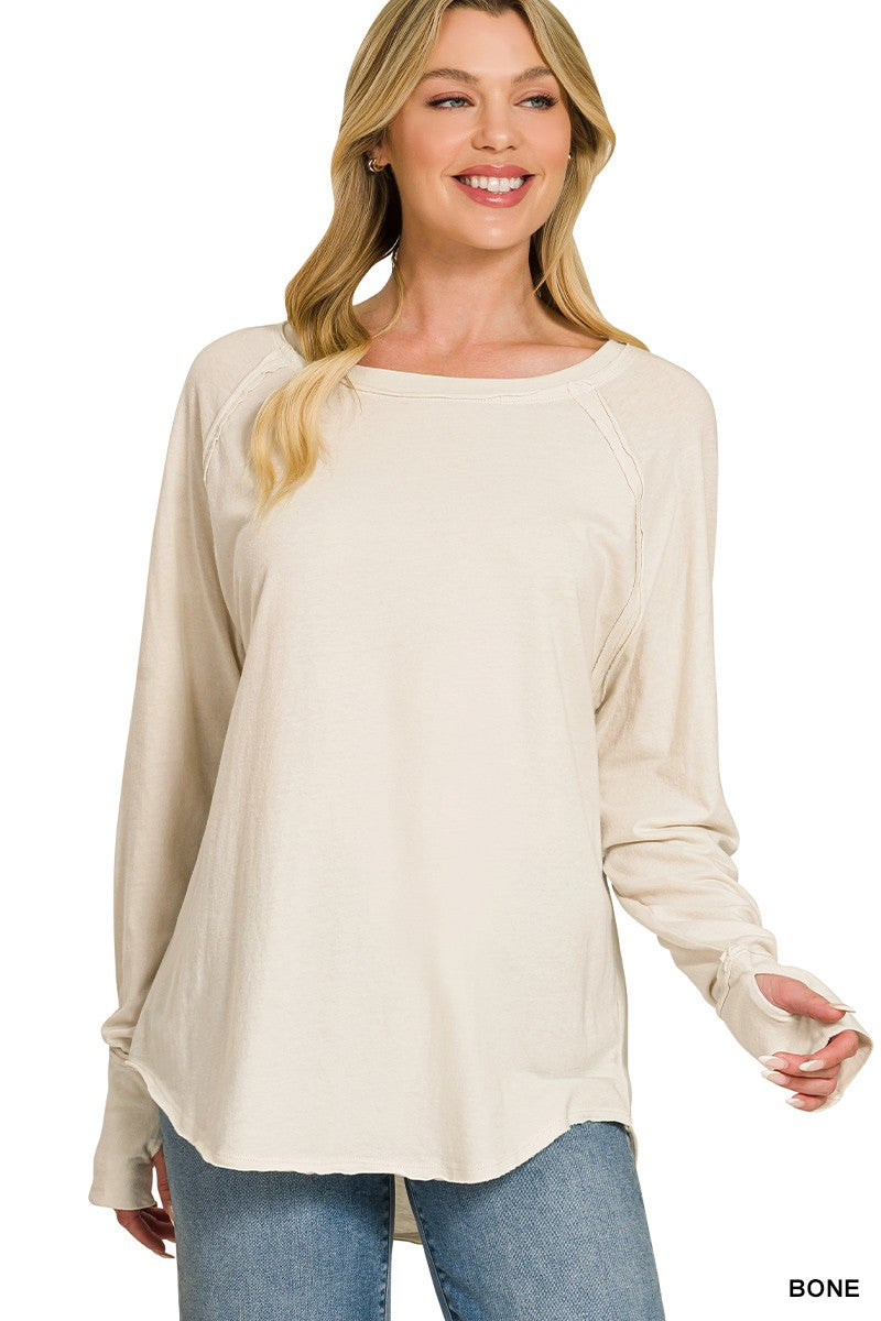 Bone Raglan Sleeve Thumbhole Top