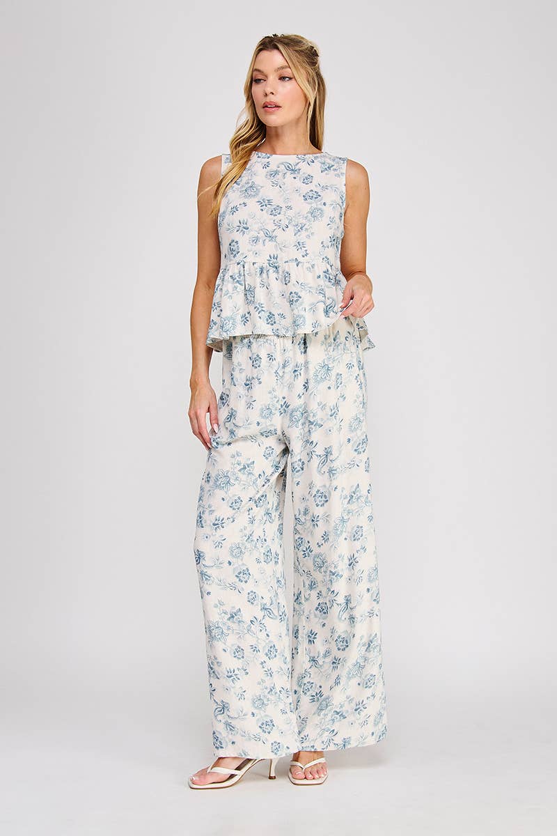 Blue Soft Linen Sleeveless Top