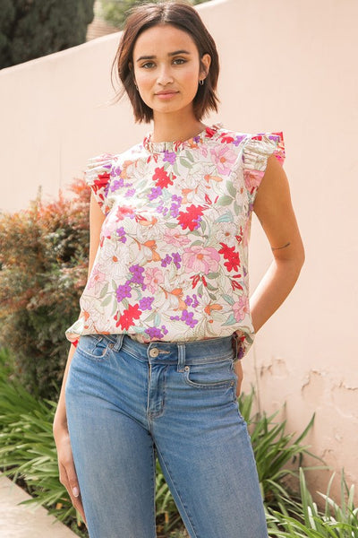 Shonda Lilac Ruffle Sleeve Floral Top