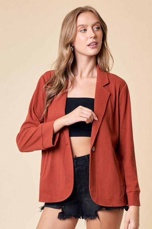 Rust Placket Sleeve Knit Blazer