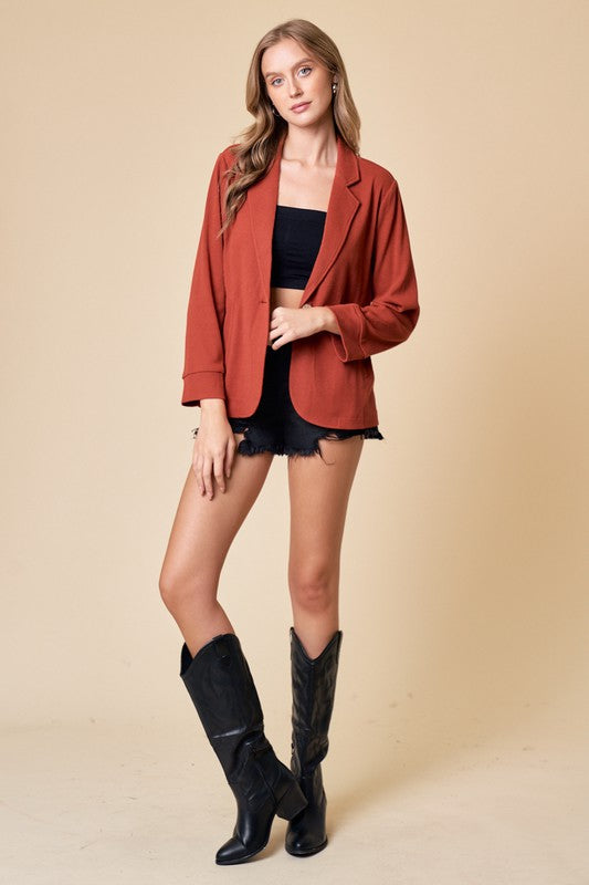 Rust Placket Sleeve Knit Blazer