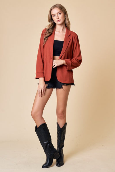Rust Placket Sleeve Knit Blazer