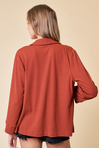 Rust Placket Sleeve Knit Blazer