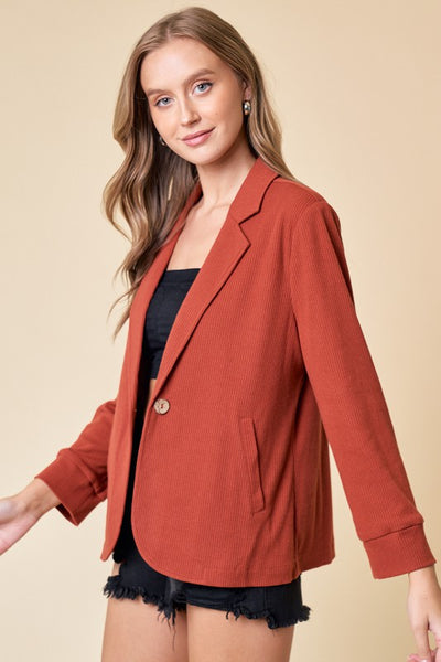 Rust Placket Sleeve Knit Blazer