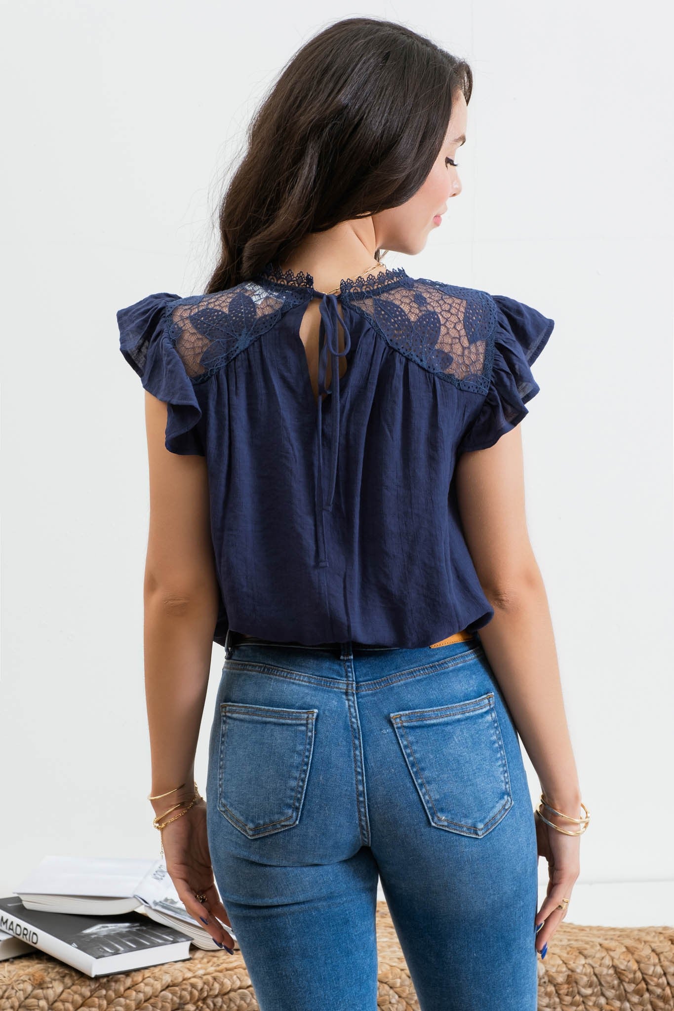 Navy Laced Back Tie Top