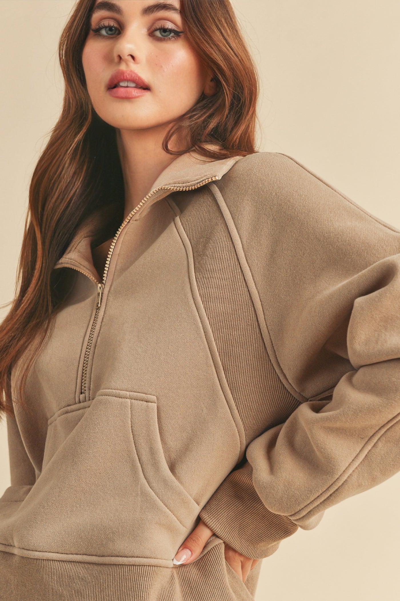 Oat Dove Funnel Neck Half Zip