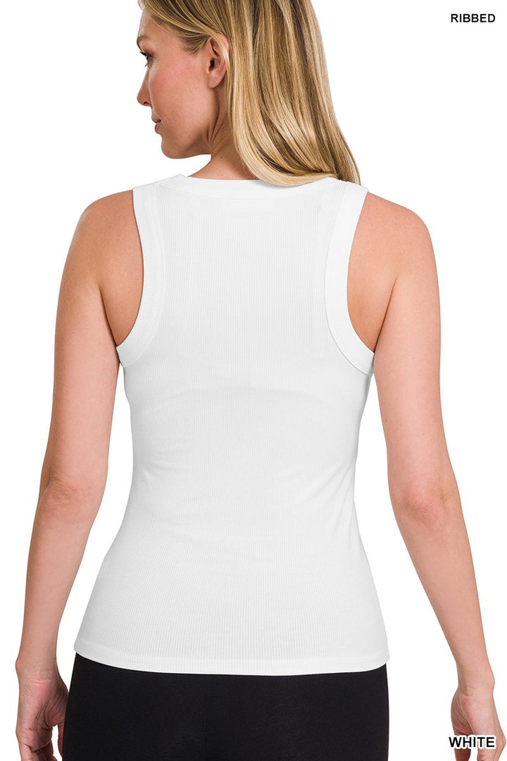 White Ribbed Scoop Neck Tank