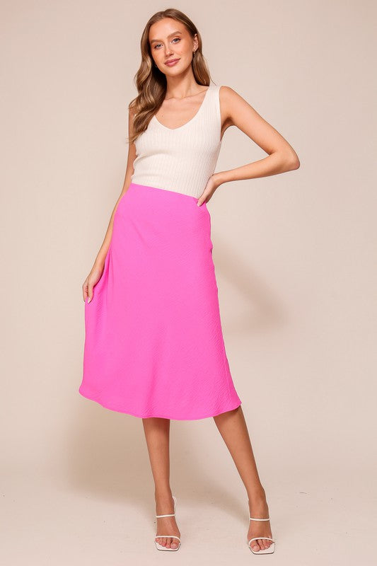 Pink Elastic Midi Flare Skirt