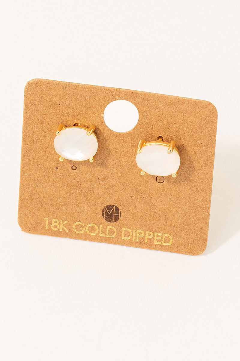 Gold Mini Oval Glass Bead Stud Earrings