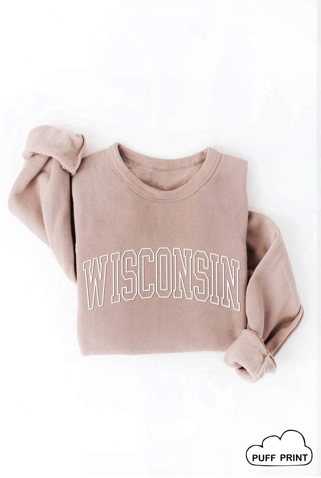 Tan Wisconsin Puff Print Sweatshirt