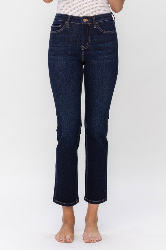 High Rise Ankle Slim Straight Jeans