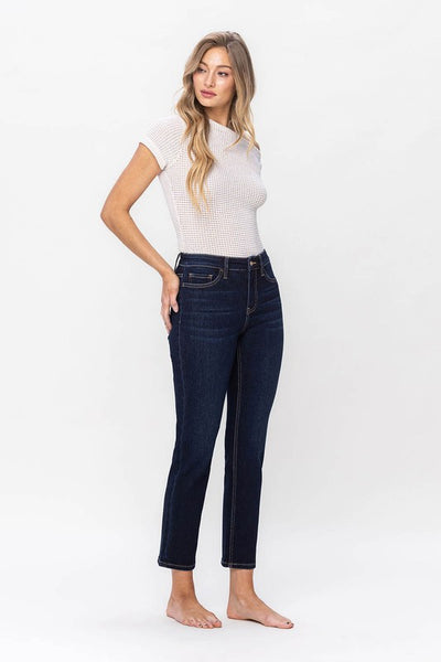 High Rise Ankle Slim Straight Jeans