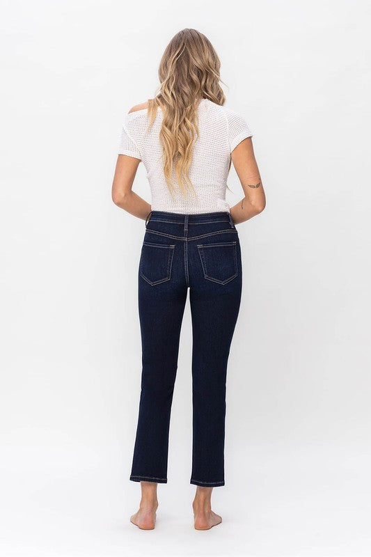 High Rise Ankle Slim Straight Jeans