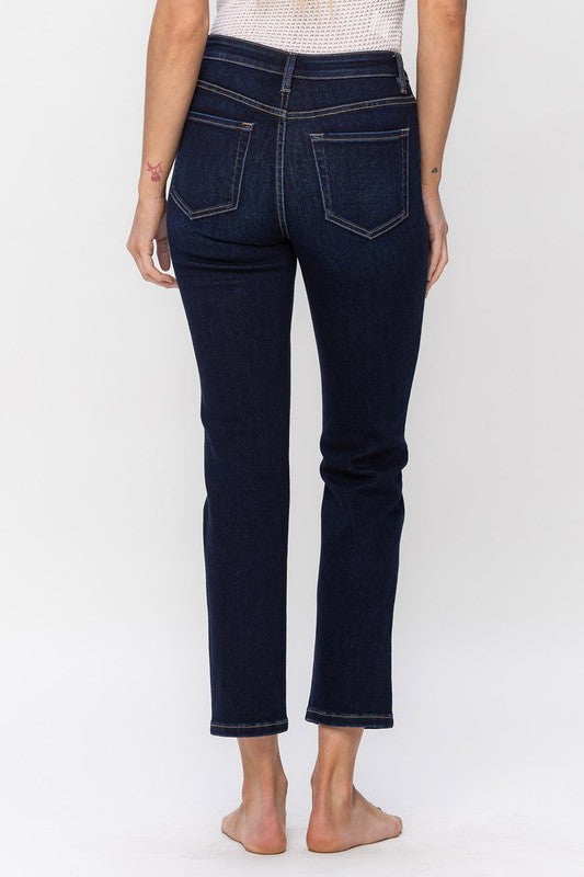 High Rise Ankle Slim Straight Jeans