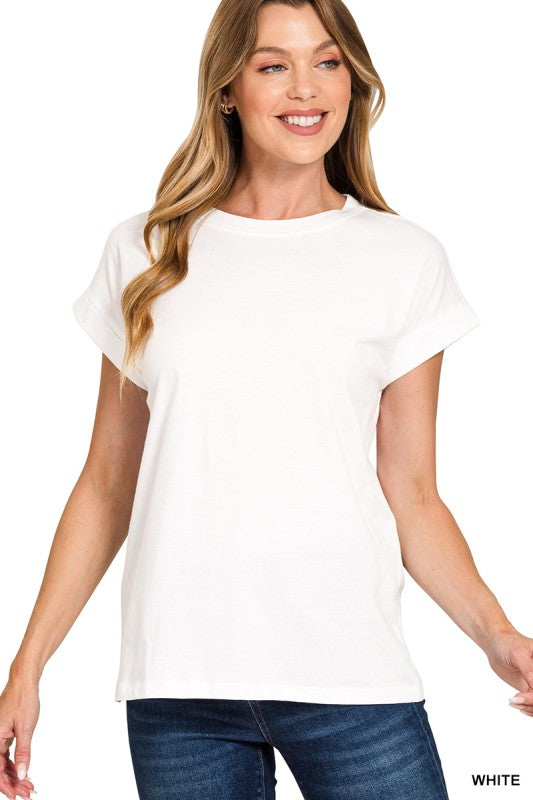 White Folded Sleeve Tee
