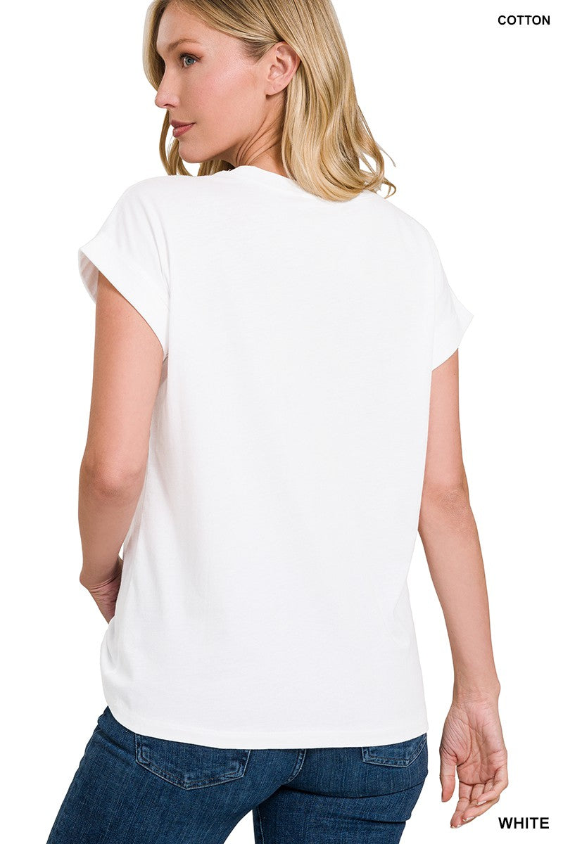 White Folded Sleeve Tee