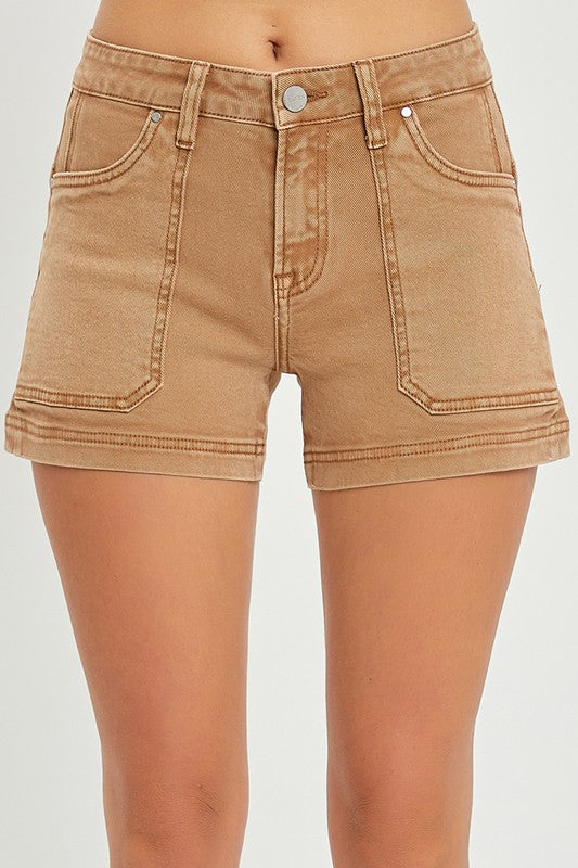 Risen Cocoa Mid Rise Front Pocket Shorts