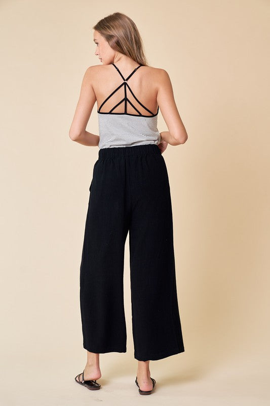 Black Linen Wide Leg Culottes