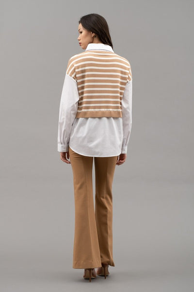 Tan Striped Layered Vest Top