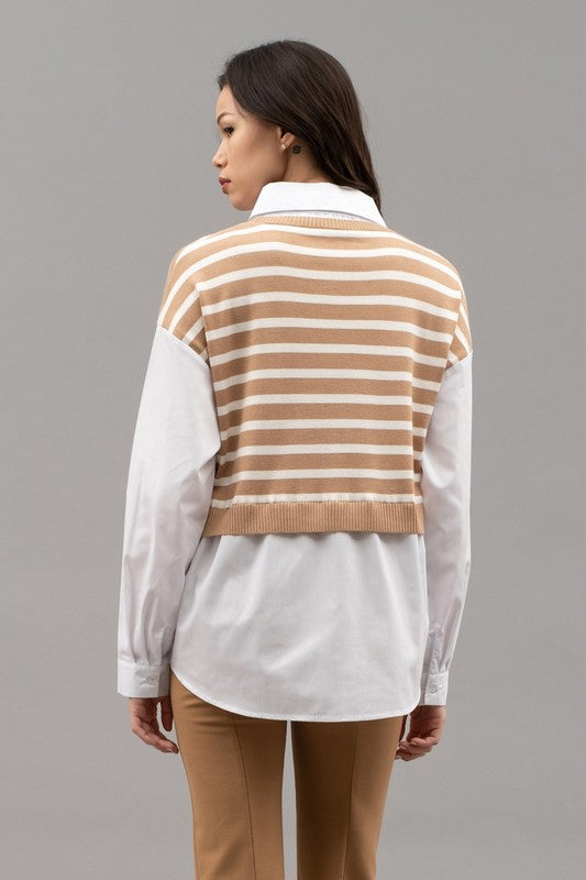 Tan Striped Layered Vest Top