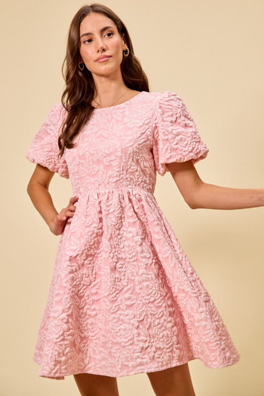 Blush Floral Puff Sleeve Mini Dress