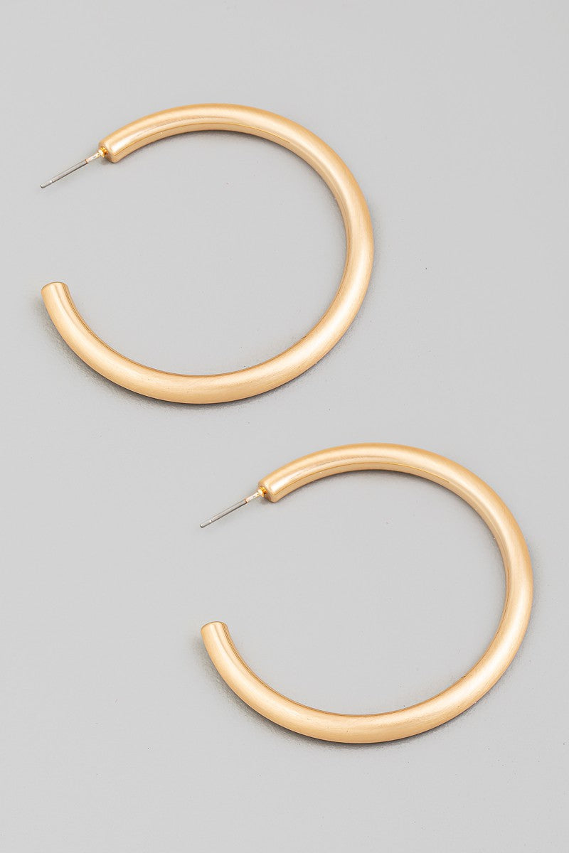 Large Gold Brushed Metallic Hoop Earrings