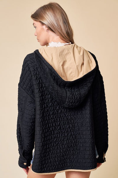 Black & Taupe Quilted Hood Top
