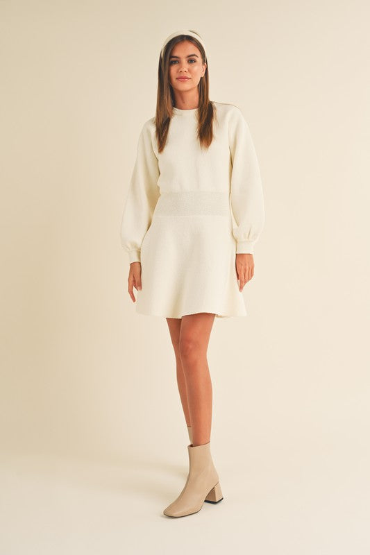 Cream Balloon Sleeve Sweater Dress