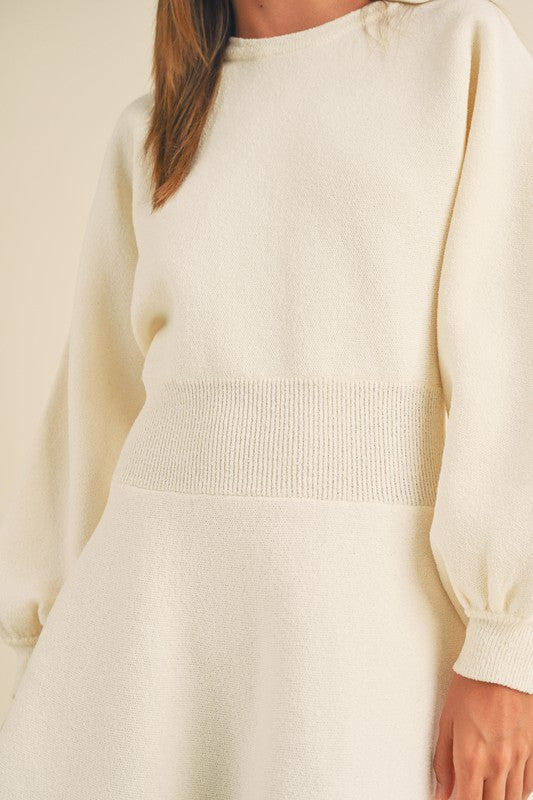 Cream Balloon Sleeve Sweater Dress