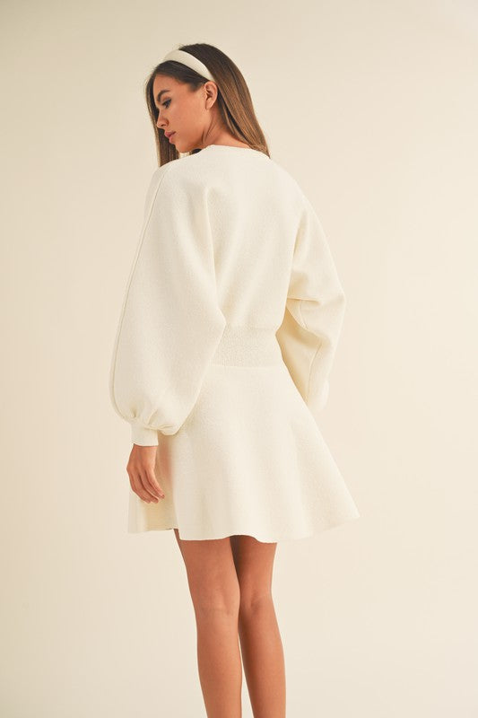 Cream Balloon Sleeve Sweater Dress