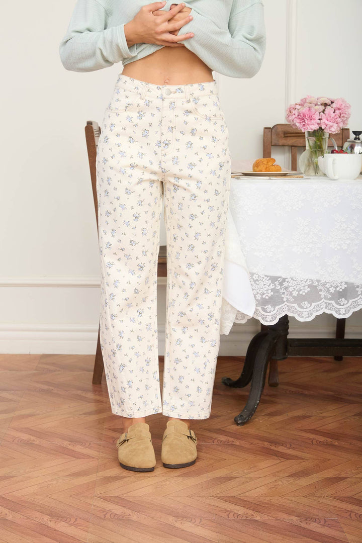 Ecru Floral Print Jeans
