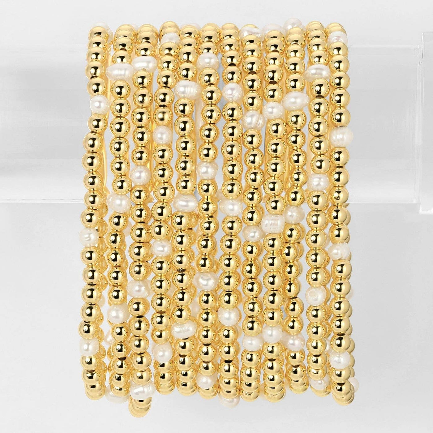 Gold Bead & Pearl Stretch Bracelets