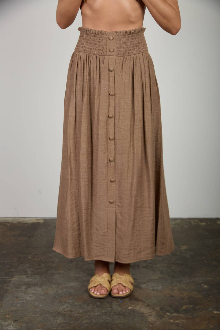 Mocha Button Down Midi Skirt