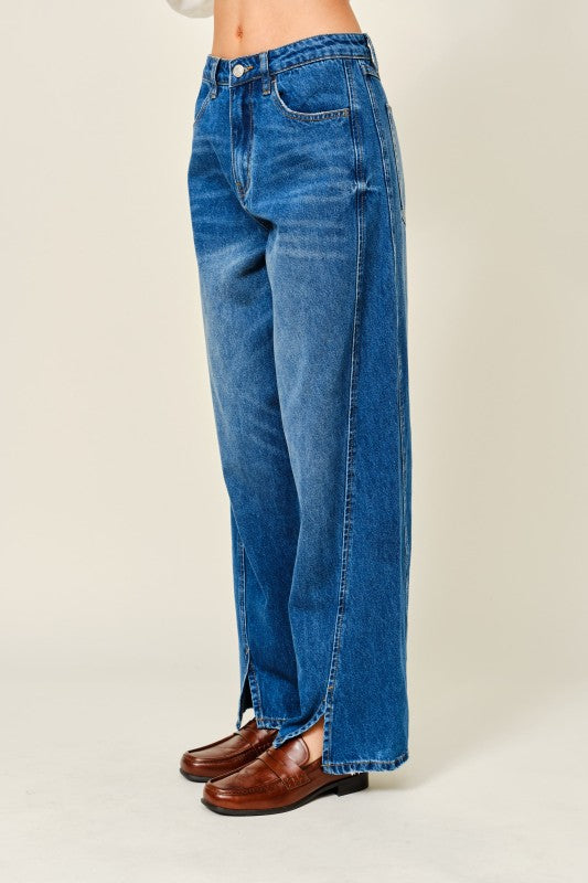 Front Slit Barrel Jeans