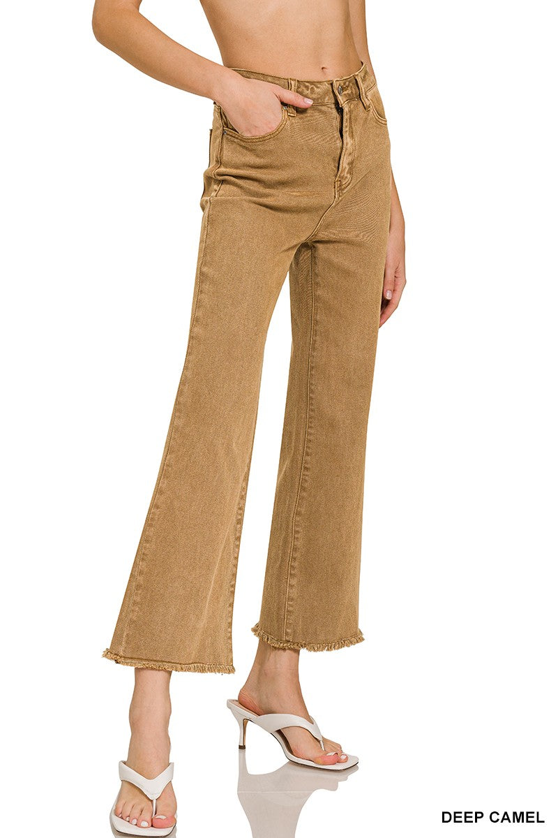 Deep Camel Frayed Hem Pants
