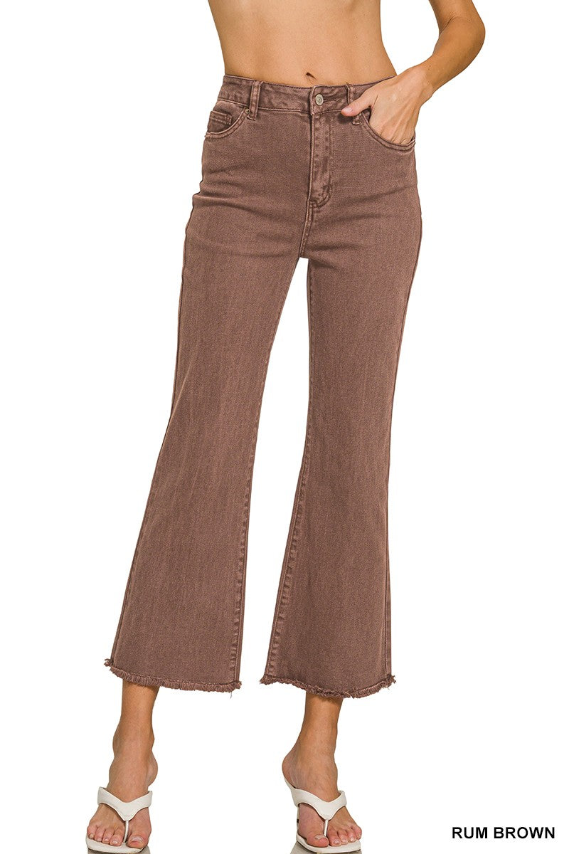 Rum Brown Frayed Hem Pants