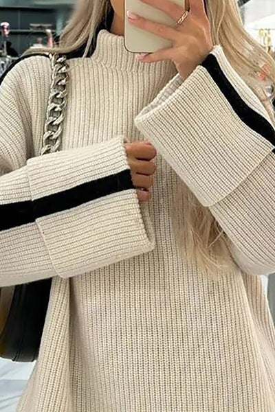 Ivory Striped Turtleneck Sweater