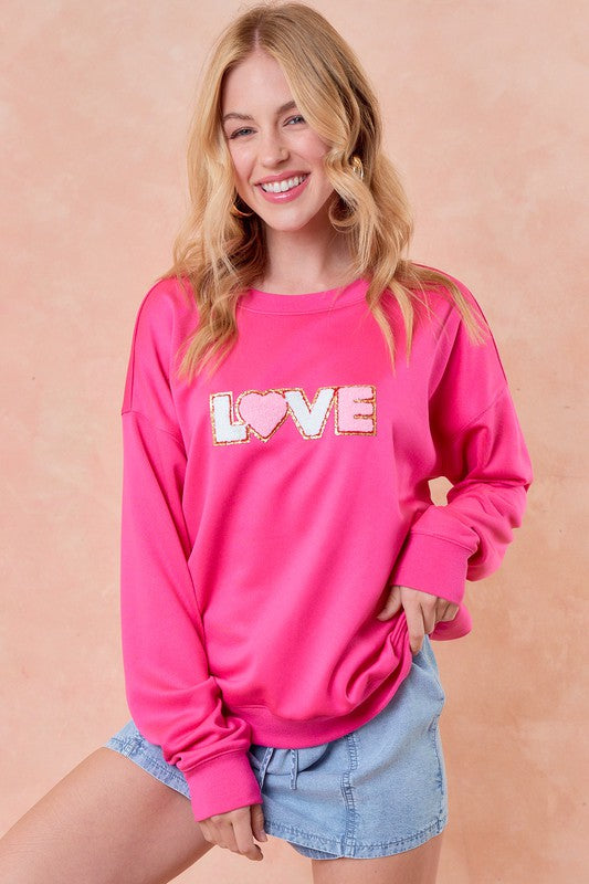 Love Chenille Patched Sweatshirt