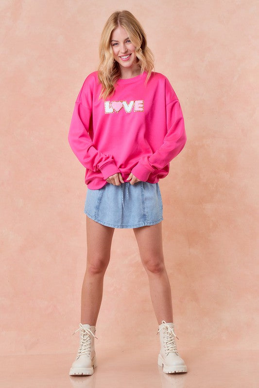 Love Chenille Patched Sweatshirt