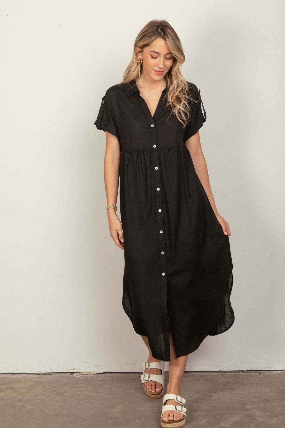 Black Nicole Woven Midi Dress