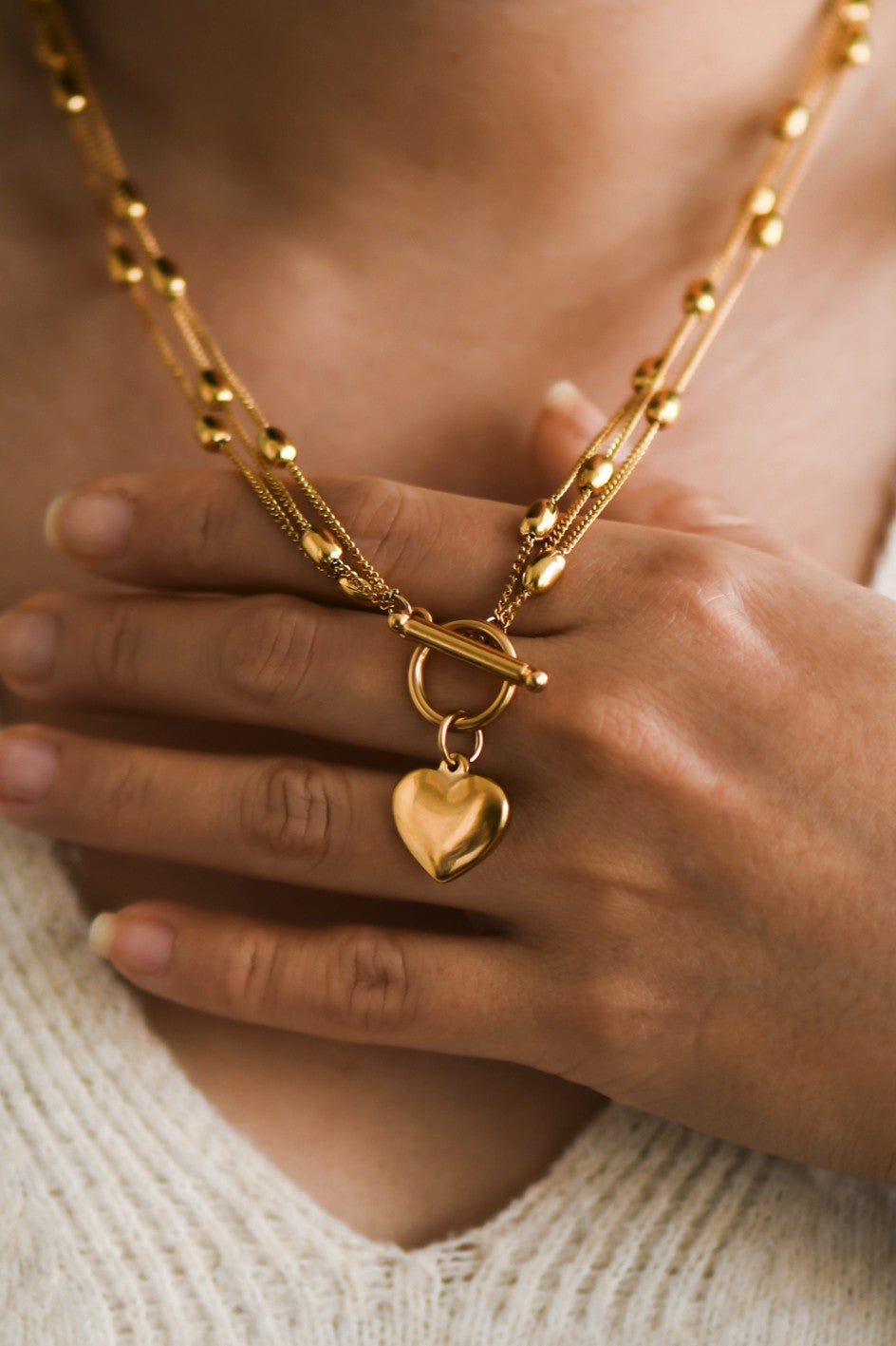 Gold Multi Strand Heart Necklace