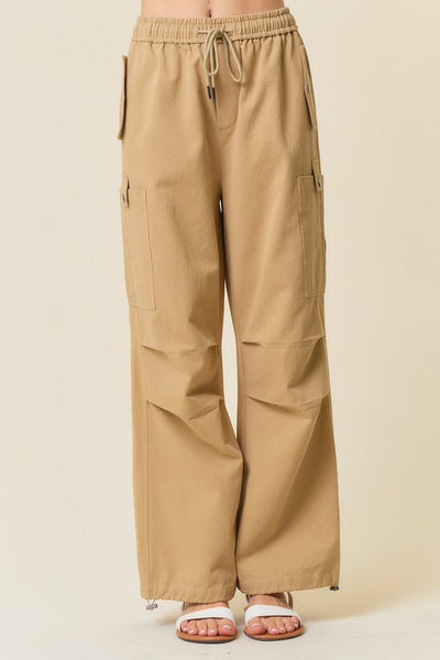 Khaki Twill Wide Leg Cargo Pants