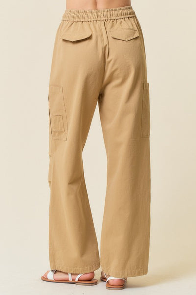 Khaki Twill Wide Leg Cargo Pants