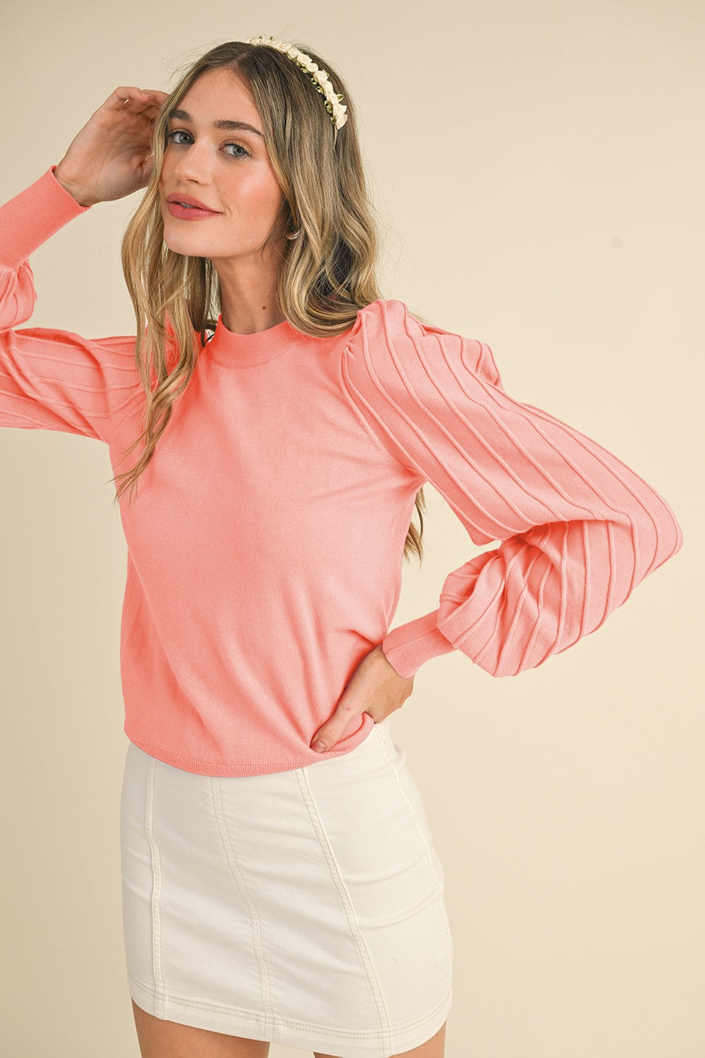 Peach Coral Classic Texture Pullover