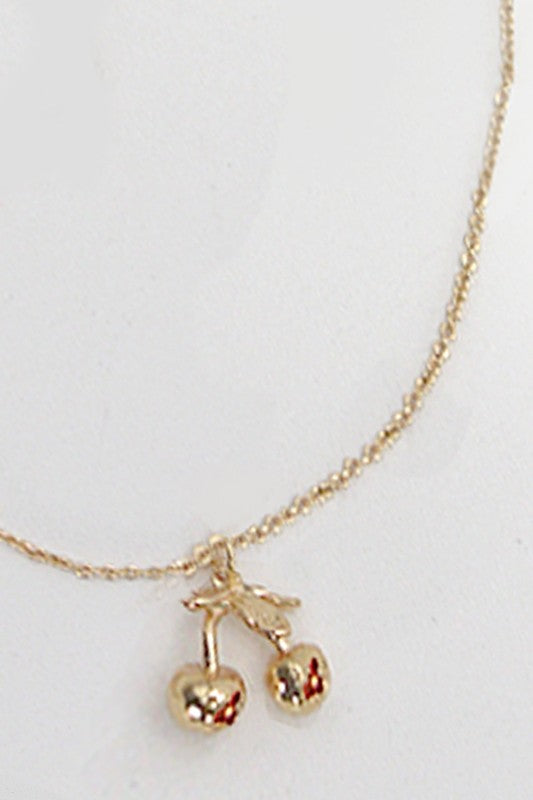 Gold Cherry Charm Necklace