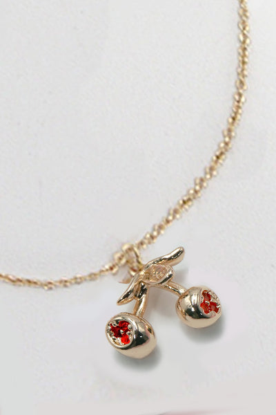 Gold Cherry Charm Necklace