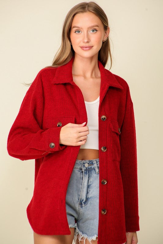 Red Cozy Waffle Shacket