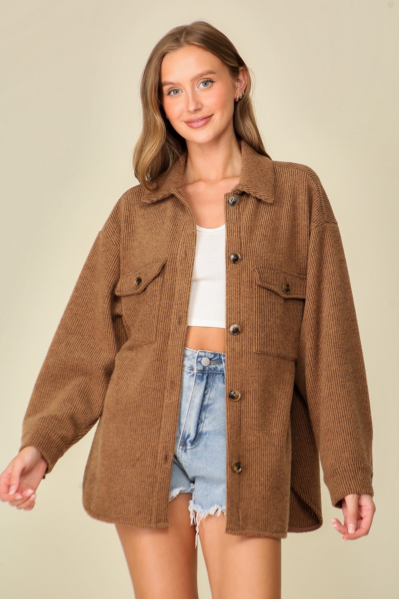 Mocha Cozy Waffle Shacket