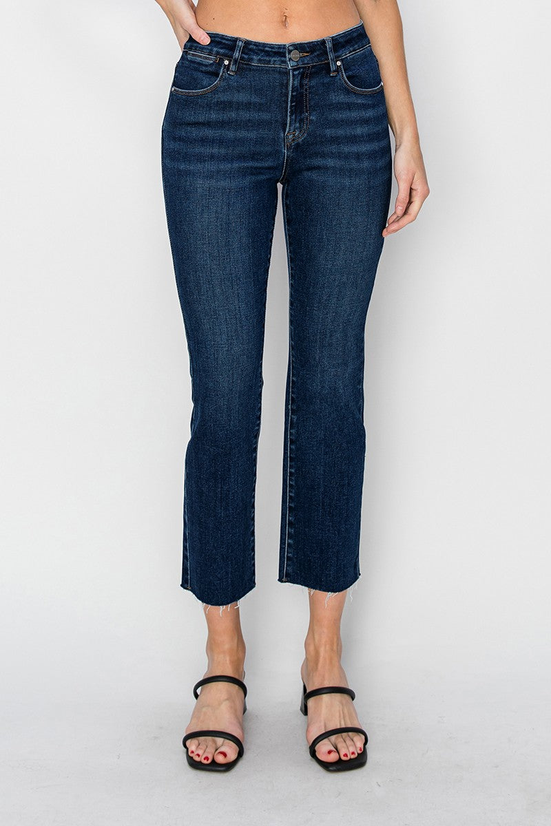 Risen Mid Rise Raw Edge Straight Jeans: 0-3XL