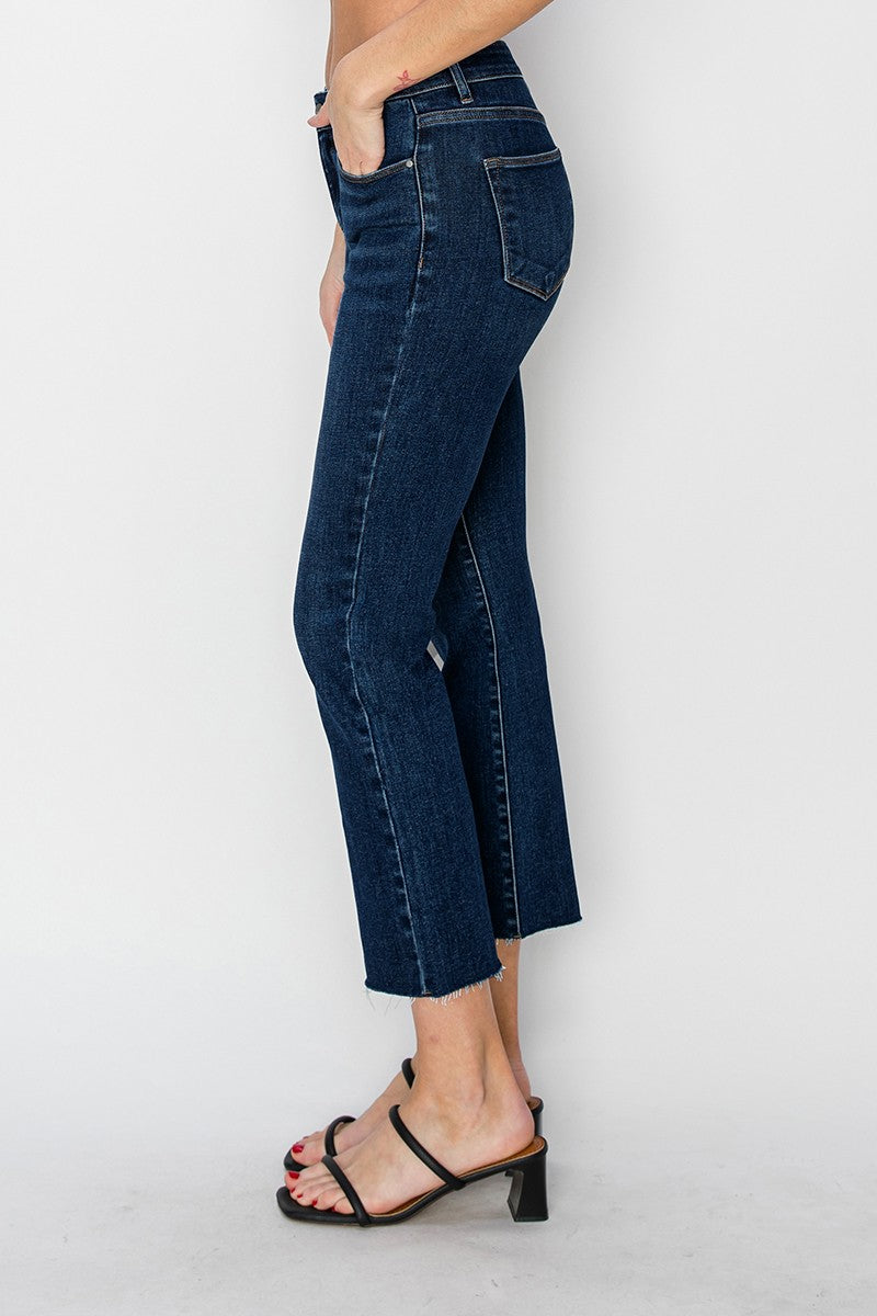 Risen Mid Rise Raw Edge Straight Jeans: 0-3XL